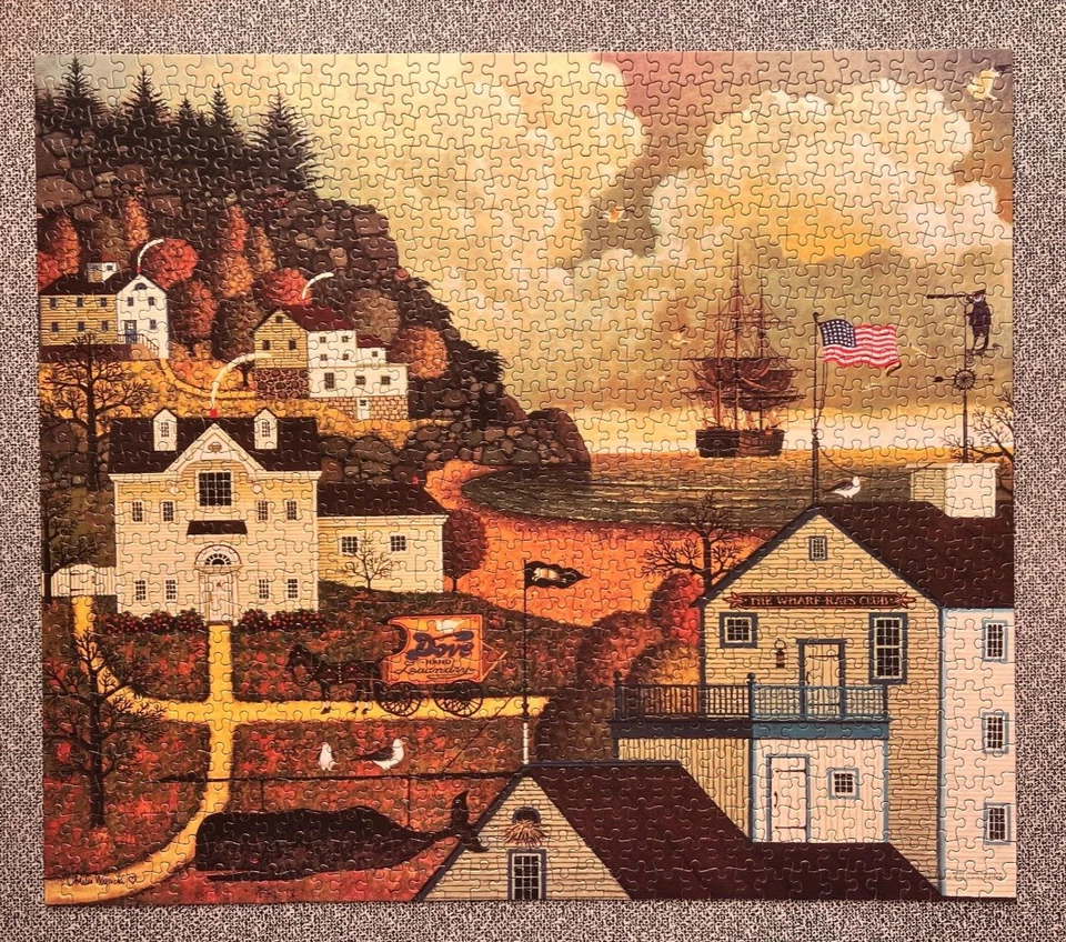 Jigsaw Puzzle Wysocki 1000 Pc Wharf Rats Club Americana Excellent Complete Ua - Image 1 of 4