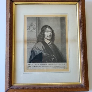 Engraved Portrait Franciscus DeLaBoe Sylvius 1650's In a c1850s Oak Frame - Picture 1 of 11