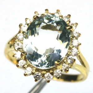 Unheated Aqua Blue Aquamarine & Zircon Ring 925 Sterling Silver Size 7.25 - Picture 1 of 4