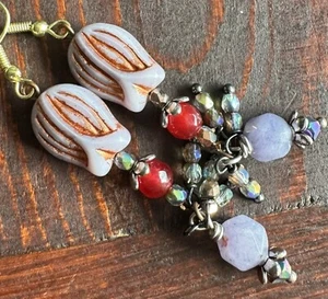 Czech glass Flower Dangle Earrings - Picture 1 of 8