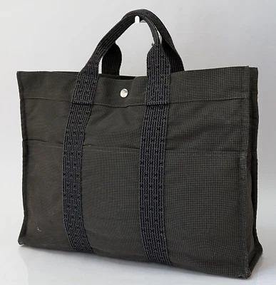 Authentic HERMES Herline Gray Canvas Tote Bag #60836 - Image 1 of 4