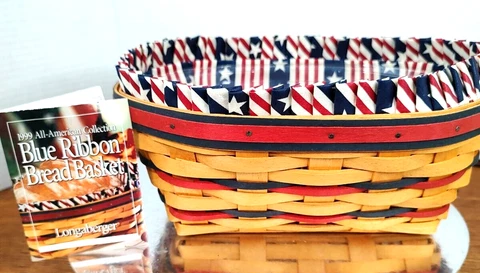 Longaberger 1999 Patriotic Red White & Blue "Blue Ribbon Bread #14346 Basket Cover