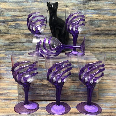 Spooky Skeleton Hand Goblets Plastic Halloween Wine Glasses 11.8oz Gothic Choose - Image 1 of 3