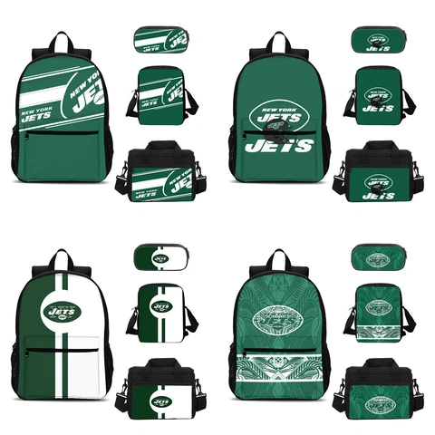 New York Jets Kids School 4PCS Backpacks Set Pen Bag Crossbody Bag Lunch Bag Lot Cover