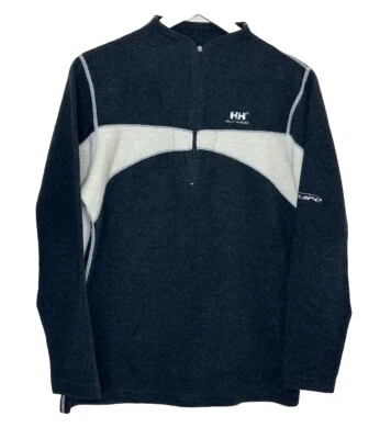 Helly Hansen Wool Blend 1/4 Zip Pullover Sweater Men’s Medium Gray Ivory Logo - Image 1 of 4