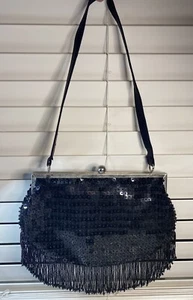 Vintage Black Fiorucci Shoulder Arm Hand Bag Sequence, and Black Beads ￼ 2000’s - Picture 1 of 9