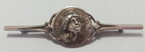 1910 Barber Dime Silver 3D Liberty Pop Push Punch Out Repousse Coin PIN  BROOCH Cover