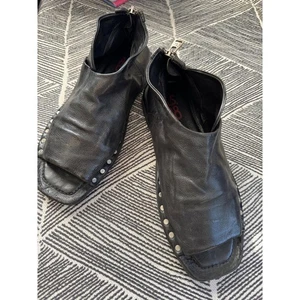 AS98 Leather Studded Open Toe Ankle Booties Black Zipper Detail Size 37 - Picture 1 of 12