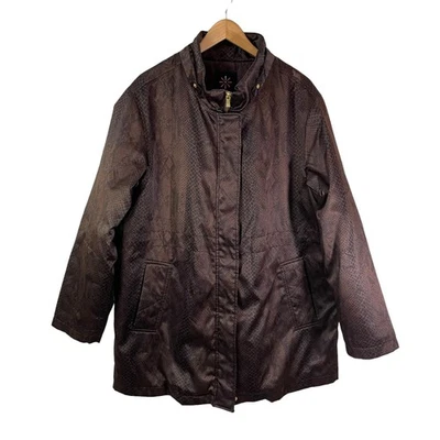 Chaqueta para mujer ISAAC MIZRAHI Live estampado de serpiente cremallera completa marrón negra talla XL Foto 1 de 4