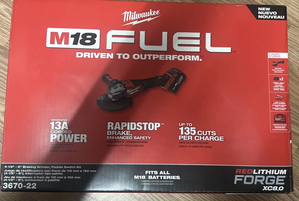 Milwaukee M18 FUEL 4.5" Braking Grinder Kit | NEW | Two 8.0 XC Battery | 3670-22 - Image 1 of 1