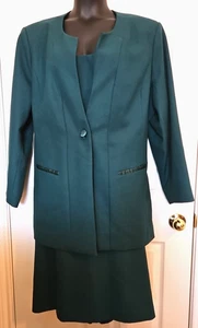 Koret 26W Green Polyester Skirt Suit Jacket Midi Skirt Lined Detachable Dickie - Picture 1 of 5