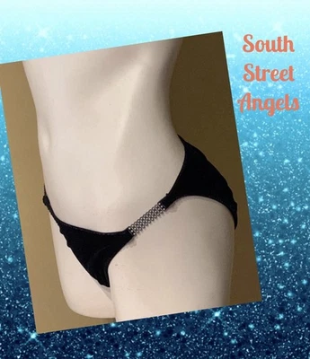 BRAGAS DE BIKINI VINTAGE VICTORIA'S SECRET AZUL MARINO OSCURO TERCIOPELO/ESTRÁS PEQUEÑAS Foto 1 de 4