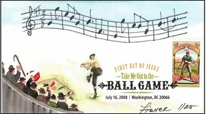 Hand-drawn, Hand-Painted TAKE ME OUT TO THE BALLGAME FDC by Mary Kay Fisher - Picture 1 of 1