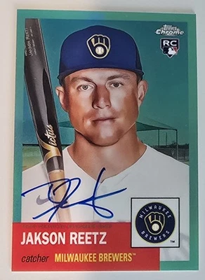 2022 Topps Chrome Platinum JAKSON REETZ Auto Aqua #'D 100/150 RC Brewers - Image 1 of 2