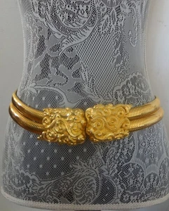 Vtg Mid Century Gold Tone Metal Stretch Snake Daragons Mane Women's Belt 1 Sz - Picture 1 of 17