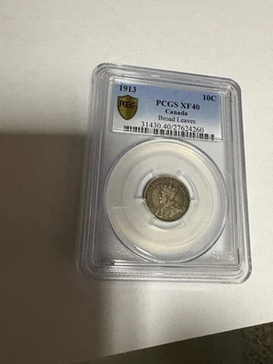 1913 Broad Large Leaves Canada Canadian Silver Ten Cent PCGS XF 40  VERY RARE - Image 1 of 4