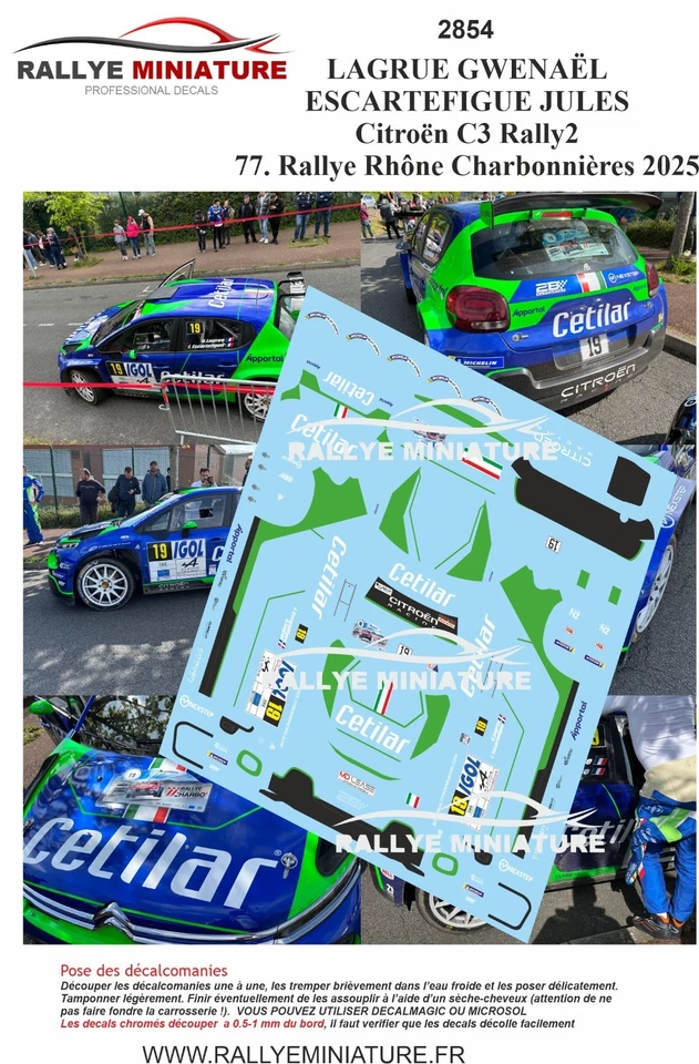 DECALS 1/24 REF 2854 Citroën C3 Rally2 Lagrue  Rallye Rhône Charbonnières 2025 - Photo 1/1