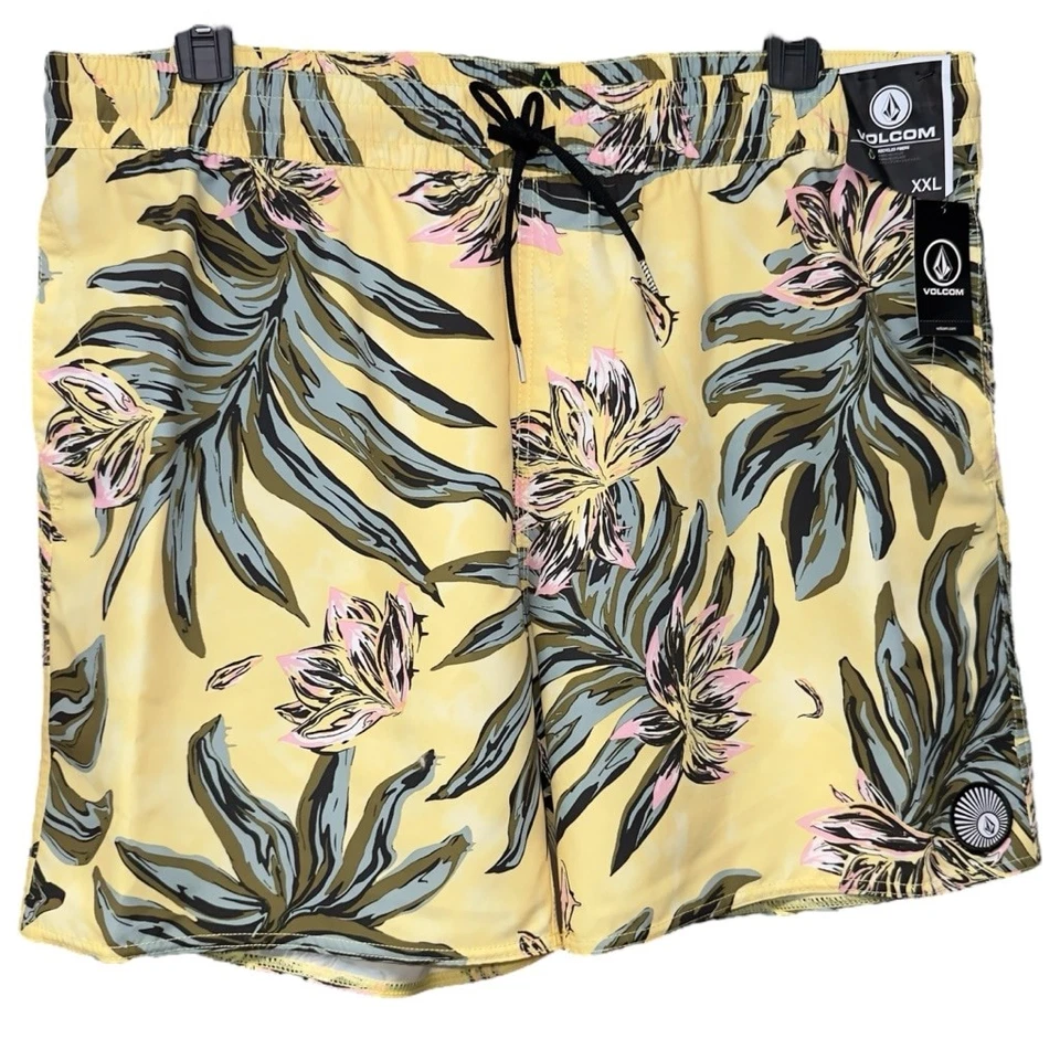 Volcom Mens 2XL Surf Board Shorts Swim Trunks Palm Dawn Yellow Elastic Waist - Image 1 of 4