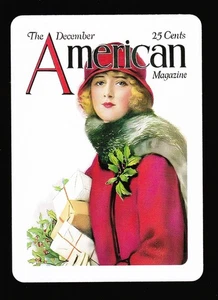1 WIDE MODERN SWAP PLAYING CARD ART DECO LADY AT CHRISTMAS TIME - Picture 1 of 1