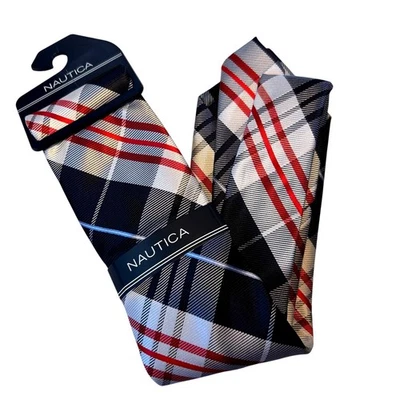 Corbata Hombre Nautica Azul Marino Rojo Blanco Cuadros Nueva con Etiquetas Foto 1 de 4