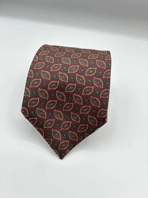 Винтажный коричневый шелковый галстук Burberry с геометрическим узором из листьев 3,5 дюйма сделано в Англии - Изображение 1 из 4