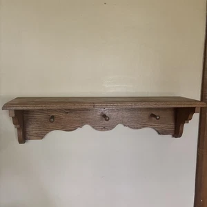 Vintage Wall Hanging Oak Wood Shelf Three Spot Coat Hanger Farmhouse Cottage 32” - Picture 1 of 23