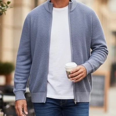 Brooks Brothers Supima хлопок вафли трикотажа молнии свитер куртка мужская L синий - Изображение 1 из 4