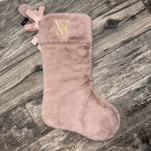 Victoria's Secret Faux Fur Fuzzy Christmas Stocking-Dusty Rose Pink-NWT - Picture 1 of 8