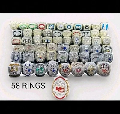 SUPERBOWL🏈1966-2024 TALLA 11 ANILLO PAQUETE CONJUNTO DE 58 con CAJA CAMPEÓN Y MINI TROFEO🏆 Foto 1 de 4