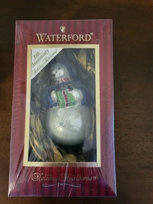 Ornamento de vidro boneco de neve Waterford Holiday Heirloom Lismore Liam 10º aniversário - Imagem 1 de 4