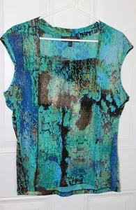 Blusa Kasper Top Mujer Talla XL Verde Multicolor Estampada Cuello Cuadrado Tejida Elástica - Imagen 1 de 5