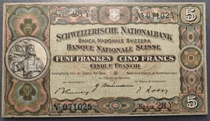 SUIZA SWITZERLAND 5 FRANCS 16/11/1944 P13K MBC+/EBC- - Imagen 1 de 2