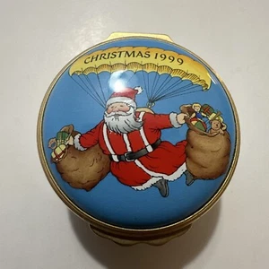 HALCYON DAYS EMAILLE SCHMUCKKÄSTCHEN WEIHNACHTEN 1999 SKY DIVING WEIHNACHTSMANN SPIELZEUG - Bild 1 von 7