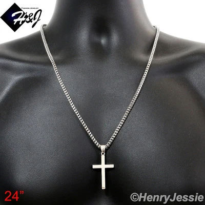 20"24"30" Acero Inoxidable 2mm Plata Franco Caja Bordillo Cadena Cruz Lisa Colgante*SP Foto 1 de 4