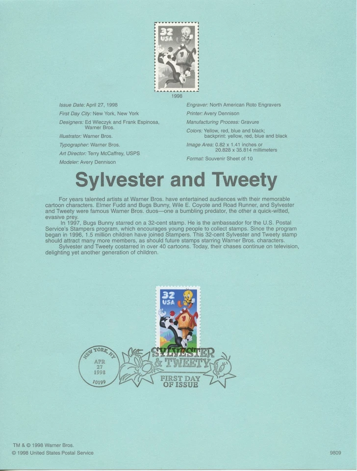  1998 FDI, SYLVESTER & TWEETY, SOUVENIR PAGE - Image 1 of 1