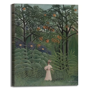 Rousseau Frau geht im Wald Bild Druck Leinwand Gemälde Rahmen Wohnkultur - Bild 1 von 4