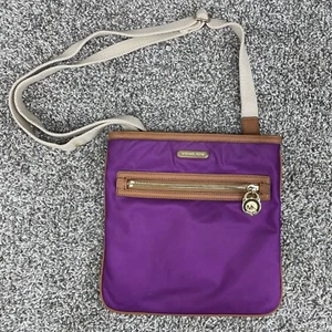 Michael Kors Kempton Purple Nylon Charm Leather Adjustable Strap Crossbody Bag - Picture 1 of 12