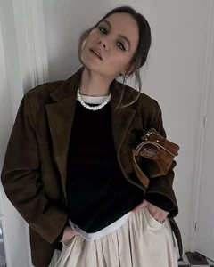 Women's Oversized Suede Blazer, Genuine Leather Coat, Vintage Suede Jacket - Picture 1 of 7