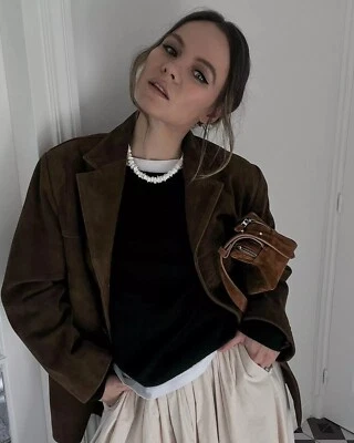 Women's Oversized Suede Blazer, Genuine Leather Coat, Vintage Suede Jacket - Image 1 of 4