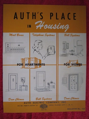 1940's AUTH, APARTMENT DOOR CHIMES,BELLS,TELEPHONE SYSTEMS,MAIL BOXES BROCHURE Cover