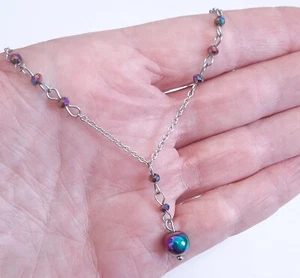 Handgefertigte Kristallperle Regenbogen Hämatit Y-förmige Lariat Halskette Stahlkette - Bild 1 von 7