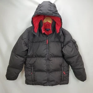 Lands End Girls Down Puffer Jacket Coat Size Large Black Hooded Zip Up Insulated - Picture 1 of 11