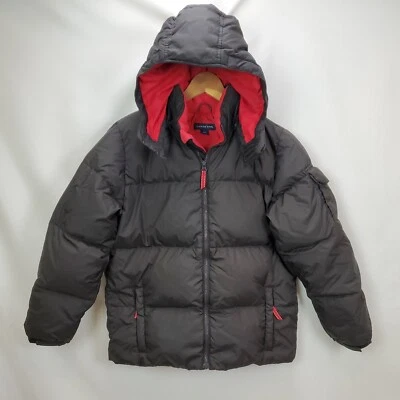 Lands End Girls Down Puffer Jacket Coat Size Large Black Hooded Zip Up Insulated - Image 1 of 4