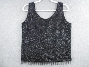 Vintage IMPERIAL IMPORTS TRUE Luxury Black Sequins Beads Top Size Medium - Picture 1 of 13