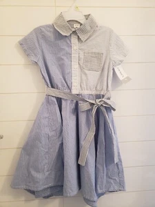 NWT Carter’s Girls Blue & White Striped Shirt Dress Short Sleeves Size 4T - Picture 1 of 3