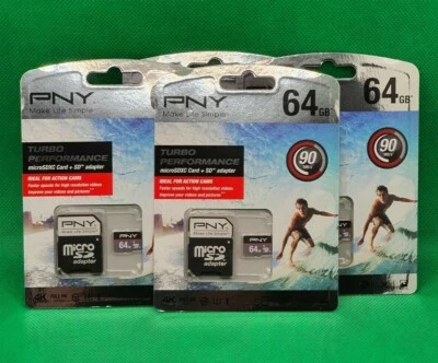 PNY Turbo Performance MicroSDXC Card +Adapter 64 GB For Phones Camera 4K Dashcam - Image 1 of 4