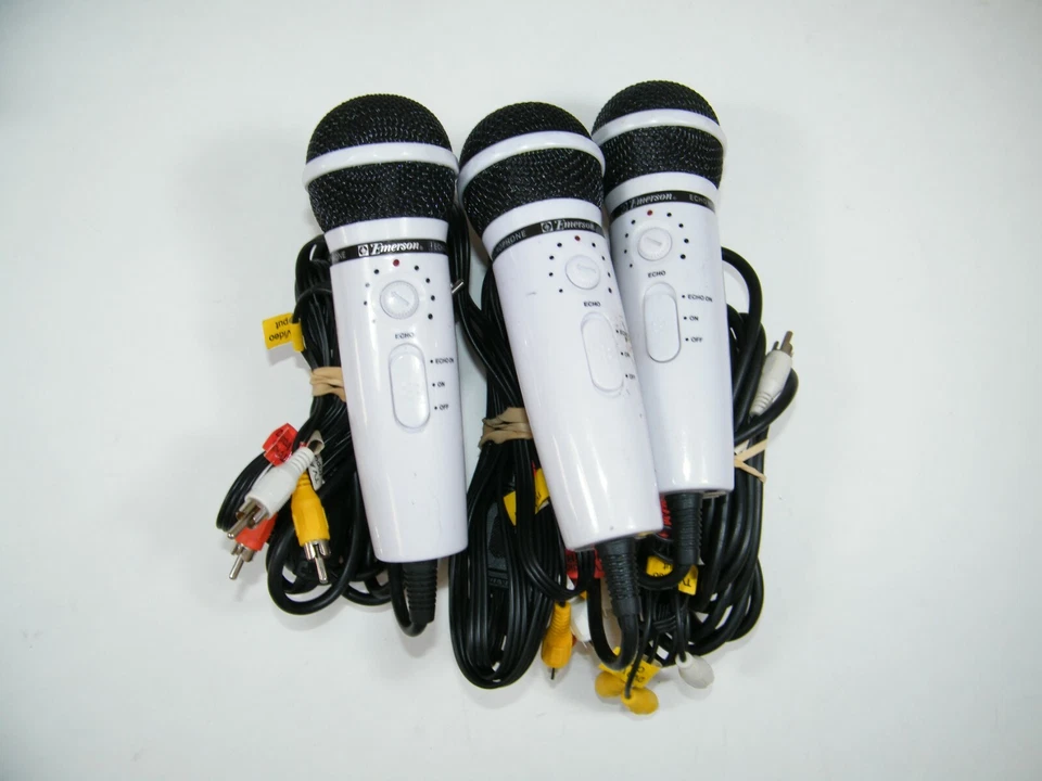(3) EMERSON ECHO MICROPHONES WHITE WITH CORDS - Image 1 of 4