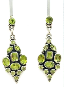 Sterling Silver Peridot Dangle Drop Earrings 12.5 grams - Picture 1 of 11