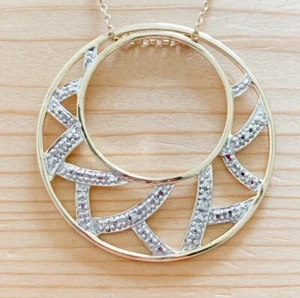 GORGEOUS GENUINE DIAMOND DOUBLE CIRCLE PENDANT NECKLACE NEW! - Picture 1 of 1