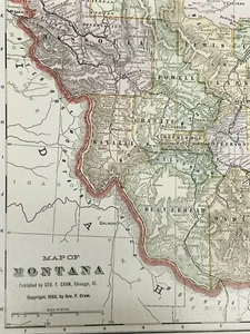 Antique Montana Map 1902 Billings Missoula Billings Bozeman Original 14” X 22” - Picture 1 of 8